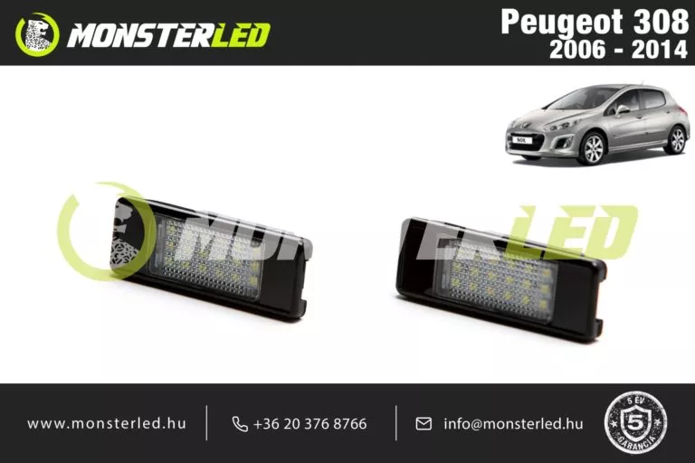 Peugeot 308 LED rendszámtábla világítás